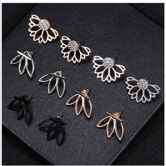 Lotus Flower Earrings with Clear Rhinestones - Picture 6 of 8